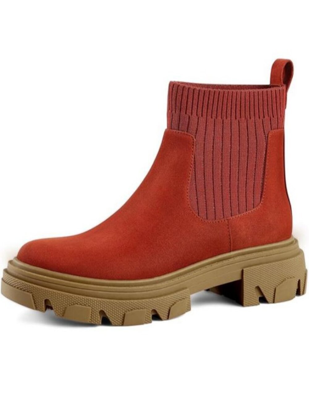 Women's Chelsea Boots Platform Lug Sole Combat Casual Elastic Chunky Heel Red